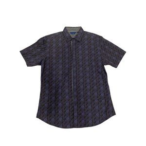 Smash Navy Blue Button Up Patterned Short Sleeved Collared Shirt Size Medium